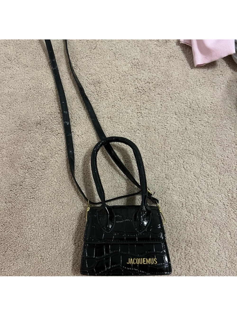 Jacquemus Black Croc-Embossed Mini Crossbody Bag